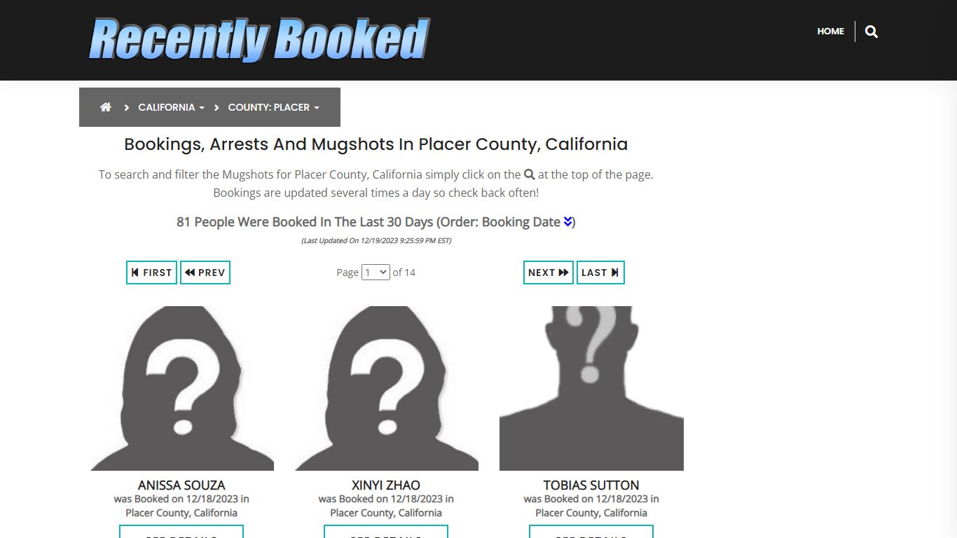 Bookings, Arrests and Mugshots in Placer County, California
